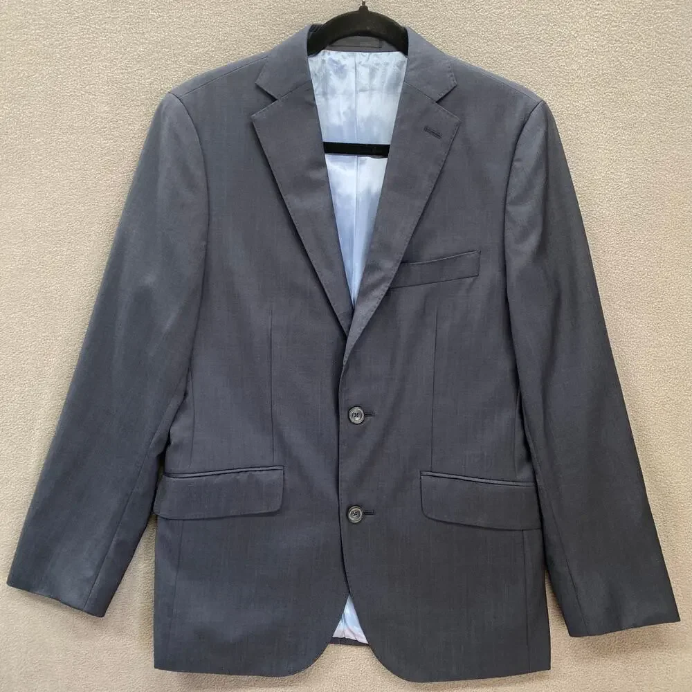 J Hilburn Wool 2 Button Blazer Mens 38 Slim‎ Fit Blue Viscose Preppy Old Money